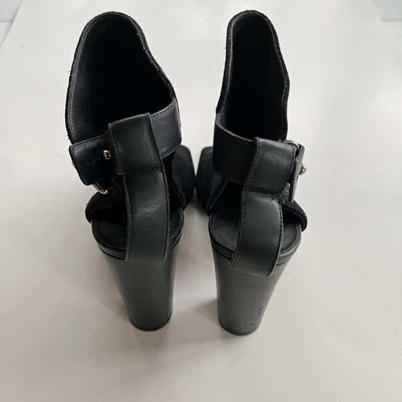 VINCE MADE IN ITALY BLACK SUEDE HIGH HEELED ANKLE BOOTS OPEN TOE WOMENS SIZE 9M - Picture 5 of 9